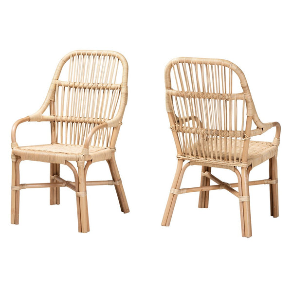 Baxton Studio bali Sumatera 2-Piece Dining Chair Set - Handcrafted Natural Rattan, Modern Bohemian Design, Comfort Sumatera-Rattan-DC