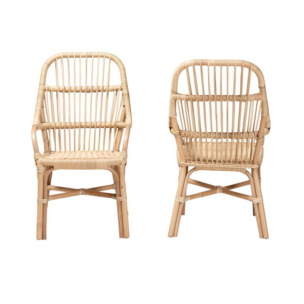 Baxton Studio bali Sumatera 2-Piece Dining Chair Set - Handcrafted Natural Rattan, Modern Bohemian Design, Comfort Sumatera-Rattan-DC