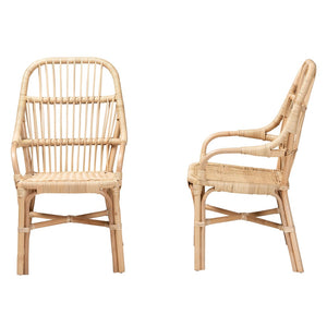 Baxton Studio bali Sumatera 2-Piece Dining Chair Set - Handcrafted Natural Rattan, Modern Bohemian Design, Comfort Sumatera-Rattan-DC