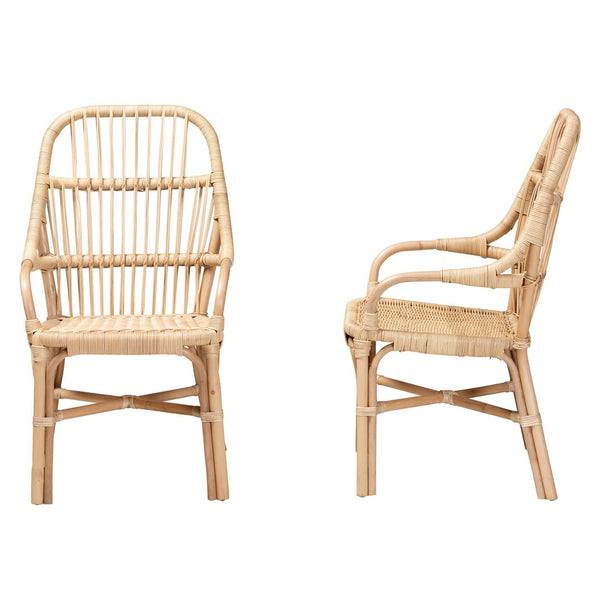 Baxton Studio bali Sumatera 2-Piece Dining Chair Set - Handcrafted Natural Rattan, Modern Bohemian Design, Comfort Sumatera-Rattan-DC