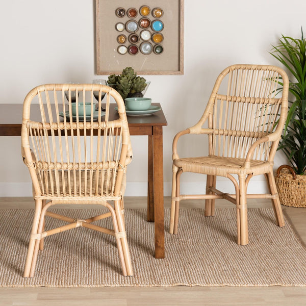 Baxton Studio bali Sumatera 2-Piece Dining Chair Set - Handcrafted Natural Rattan, Modern Bohemian Design, Comfort Sumatera-Rattan-DC