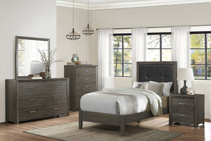 English Elm Dark Charcoal Five Drawer Chest with Chrome Pulls for Contemporary Bedroom Storage B011P199393