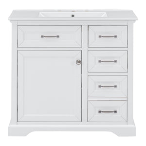 English Elm 36" Modern White Bathroom Vanity with Ceramic Undermount Sink, Heavy-Duty Storage & Soft-Close Drawers W2896P318472
