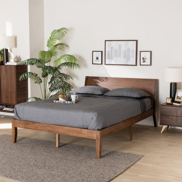 Baxton Studio Baxton Salvatore Mid-Century King Size Platform Bed in Walnut Brown with Wingback Headboard Design SW8521-Walnut-King