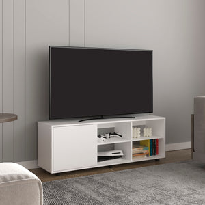 English Elm Adel 51" TV Stand with Cabinet and Four Shelves, Cable Management, Holds Up to 60" TVs, Sleek Design White 53 L x 21 W x 5 H B070P254800