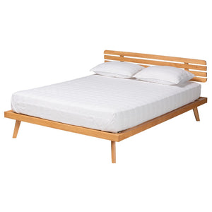 Baxton Studio Baxton Studio Joaquin Japandi Rustic Brown Queen Platform Bed with Slatted Headboard & Storage SW8523-Rustic Brown-Queen