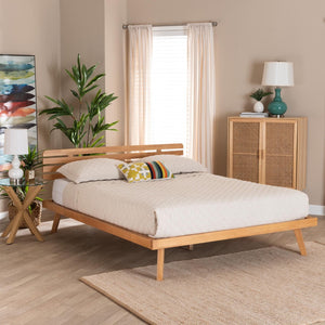 Baxton Studio Baxton Studio Joaquin Japandi Rustic Brown Queen Platform Bed with Slatted Headboard & Storage SW8523-Rustic Brown-Queen