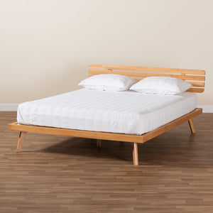 Baxton Studio Baxton Studio Joaquin Japandi Rustic Brown Queen Platform Bed with Slatted Headboard & Storage SW8523-Rustic Brown-Queen
