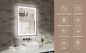 English Elm 20X28 Inch Frameless Led Bathroom Mirror - Smart Anti-Fog, Dimmable Lighting & Durable Design T3757P346981