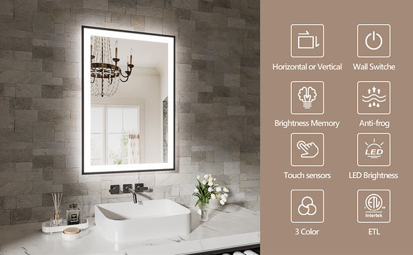 English Elm 20X28 Inch Frameless Led Bathroom Mirror - Smart Anti-Fog, Dimmable Lighting & Durable Design T3757P346981