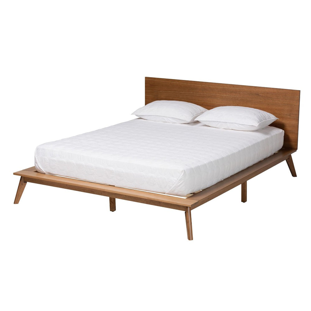Baxton Studio Baxton Studio Wheatley Queen Size Platform Bed - Mid-Century Modern Walnut Finish with Comfort Design SW8519-Walnut-M17-Queen