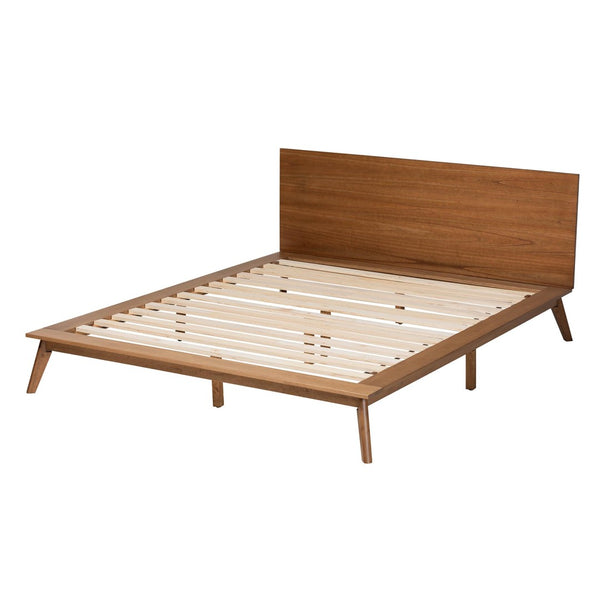 Baxton Studio Baxton Studio Wheatley Queen Size Platform Bed - Mid-Century Modern Walnut Finish with Comfort Design SW8519-Walnut-M17-Queen