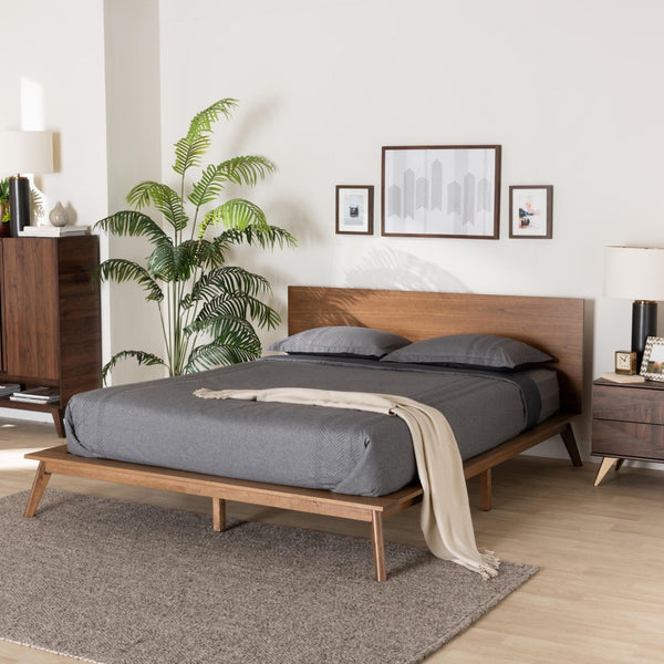 Baxton Studio Baxton Studio Wheatley Queen Size Platform Bed - Mid-Century Modern Walnut Finish with Comfort Design SW8519-Walnut-M17-Queen
