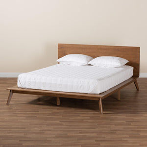 Baxton Studio Baxton Studio Wheatley Queen Size Platform Bed - Mid-Century Modern Walnut Finish with Comfort Design SW8519-Walnut-M17-Queen