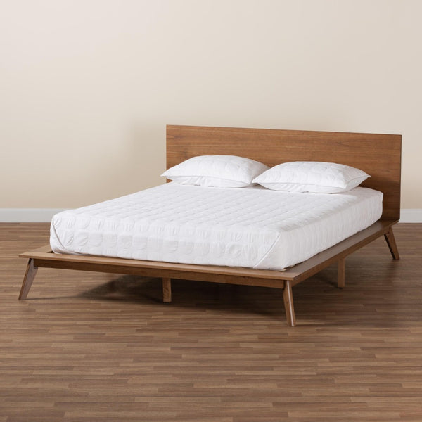Baxton Studio Baxton Studio Wheatley Queen Size Platform Bed - Mid-Century Modern Walnut Finish with Comfort Design SW8519-Walnut-M17-Queen