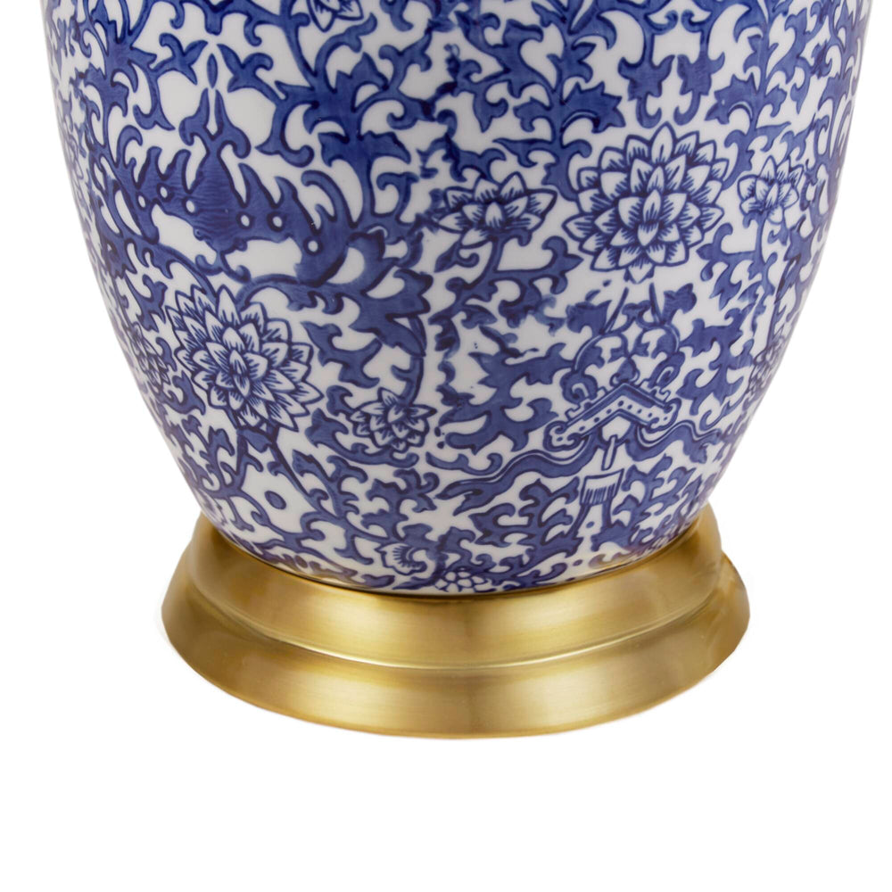 English Elm Blue Ceramic Ginger Jar Table Lamp with Classic Porcelain Base, Fabric Shade, 22.5" Height, Cord B035P280528