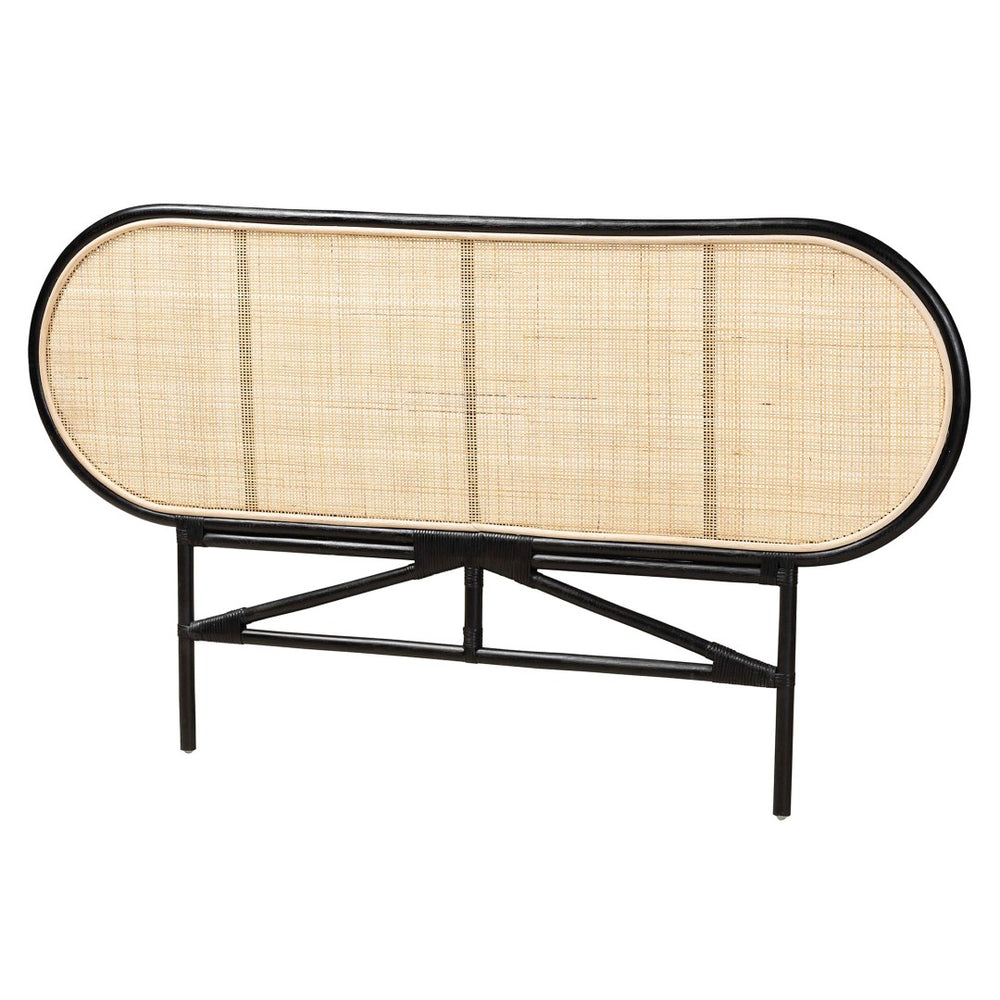 Baxton Studio bali Reegan Modern Bohemian Rattan Queen Headboard - Unique Two-Tone Design for Serene Bedrooms WS030-Rattan-Black/Natural-HB-Queen