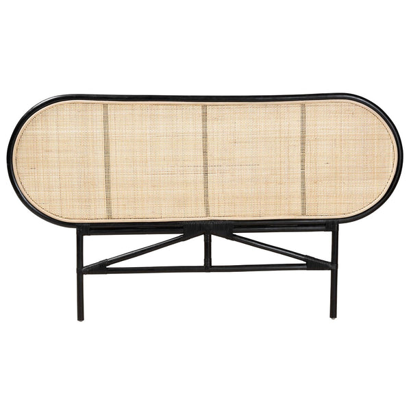 Baxton Studio bali Reegan Modern Bohemian Rattan Queen Headboard - Unique Two-Tone Design for Serene Bedrooms WS030-Rattan-Black/Natural-HB-Queen