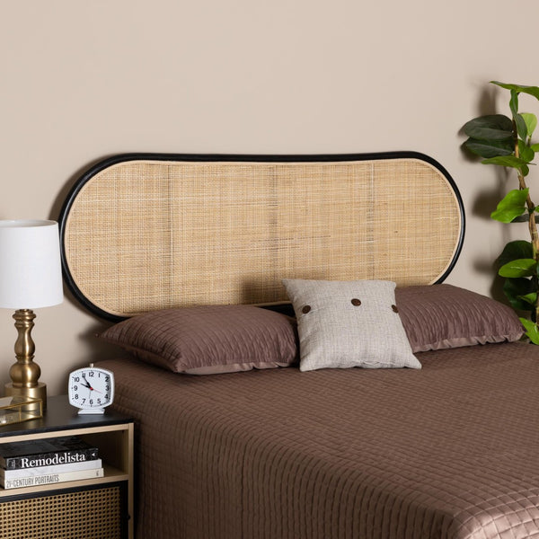Baxton Studio bali Reegan Modern Bohemian Rattan Queen Headboard - Unique Two-Tone Design for Serene Bedrooms WS030-Rattan-Black/Natural-HB-Queen