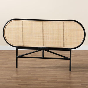 Baxton Studio bali Reegan Modern Bohemian Rattan Queen Headboard - Unique Two-Tone Design for Serene Bedrooms WS030-Rattan-Black/Natural-HB-Queen