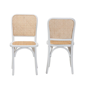 Baxton Studio Baxton Studio Neah Japandi Dining Chair Set - 2 Stackable Beech Wood Chairs with Rattan Seat Pads B29-White-Beechwood/Rattan-DC