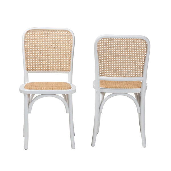Baxton Studio Baxton Studio Neah Japandi Dining Chair Set - 2 Stackable Beech Wood Chairs with Rattan Seat Pads B29-White-Beechwood/Rattan-DC