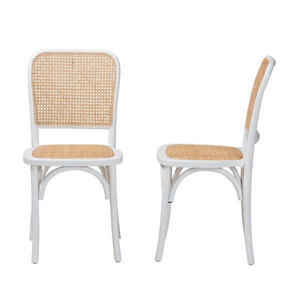 Baxton Studio Baxton Studio Neah Japandi Dining Chair Set - 2 Stackable Beech Wood Chairs with Rattan Seat Pads B29-White-Beechwood/Rattan-DC