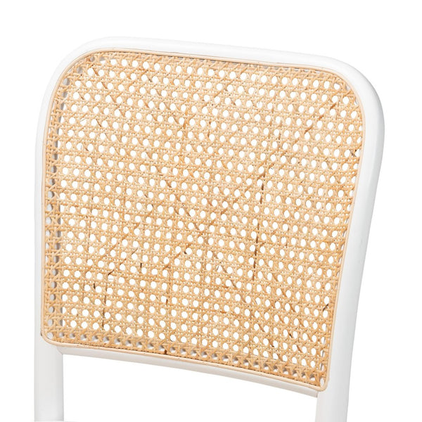 Baxton Studio Baxton Studio Neah Japandi Dining Chair Set - 2 Stackable Beech Wood Chairs with Rattan Seat Pads B29-White-Beechwood/Rattan-DC