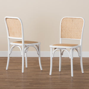 Baxton Studio Baxton Studio Neah Japandi Dining Chair Set - 2 Stackable Beech Wood Chairs with Rattan Seat Pads B29-White-Beechwood/Rattan-DC
