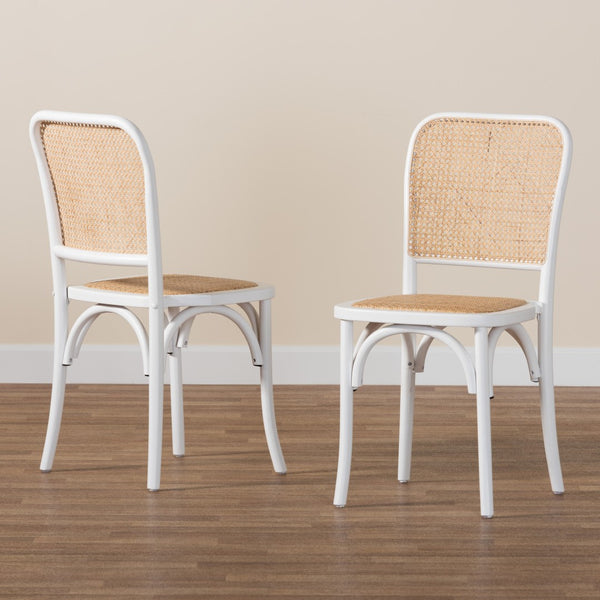 Baxton Studio Baxton Studio Neah Japandi Dining Chair Set - 2 Stackable Beech Wood Chairs with Rattan Seat Pads B29-White-Beechwood/Rattan-DC