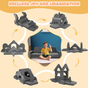 English Elm 15pcs Modular Toddler Play Couch Set Velvet Foam Fort Building Playroom Seating Dark Gray T5880P493415