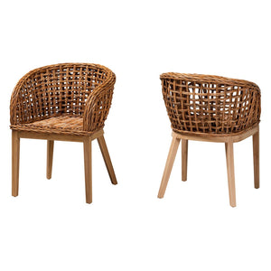Baxton Studio bali Bali Mario 2-Piece Dining Chair Set - Modern Bohemian Teak & Rattan, Natural Finish, Ergonomic Design Mario-Rattan-DC