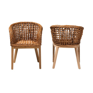 Baxton Studio bali Bali Mario 2-Piece Dining Chair Set - Modern Bohemian Teak & Rattan, Natural Finish, Ergonomic Design Mario-Rattan-DC