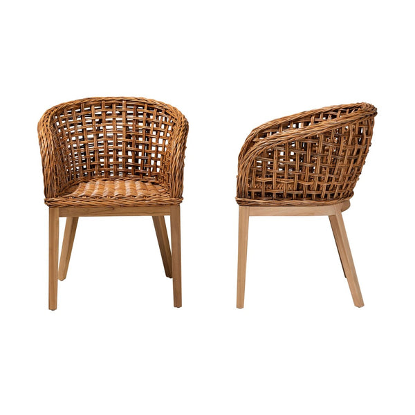 Baxton Studio bali Bali Mario 2-Piece Dining Chair Set - Modern Bohemian Teak & Rattan, Natural Finish, Ergonomic Design Mario-Rattan-DC