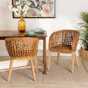 Baxton Studio bali Bali Mario 2-Piece Dining Chair Set - Modern Bohemian Teak & Rattan, Natural Finish, Ergonomic Design Mario-Rattan-DC