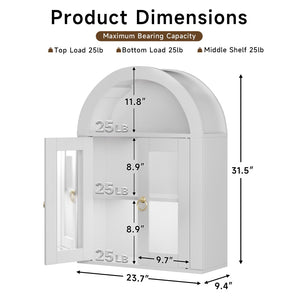 English Elm Wall Mounted Arched Cabinet Tempered Glass Doors Led Lighting Adjustable Shelves Bathroom White T3210P471554