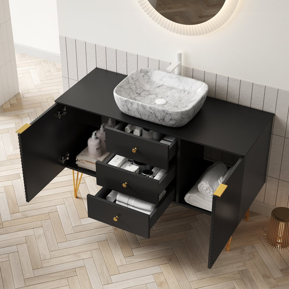 English Elm Gema 48” Stylish Bathroom Vanity With Ceramic Vessel Sink, Gold Legs, Pre-Assembled Storage Cabinet W2615S00285