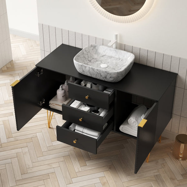 English Elm Gema 48” Stylish Bathroom Vanity With Ceramic Vessel Sink, Gold Legs, Pre-Assembled Storage Cabinet W2615S00285