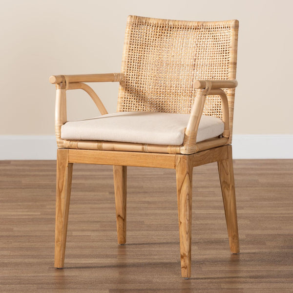 Baxton Studio bali Storsel Modern Bohemian Teak Wood and Rattan Dining Chair - Handcrafted Comfort & Style Storsel-Rattan-DC