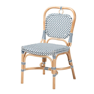 Baxton Studio bali Luciana Elegant French Blue & White Rattan Bistro Chair - Handcrafted, Weather-Resistant Design Luciana-Rattan-DC