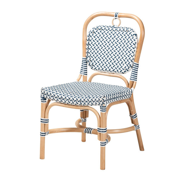 Baxton Studio bali Luciana Elegant French Blue & White Rattan Bistro Chair - Handcrafted, Weather-Resistant Design Luciana-Rattan-DC