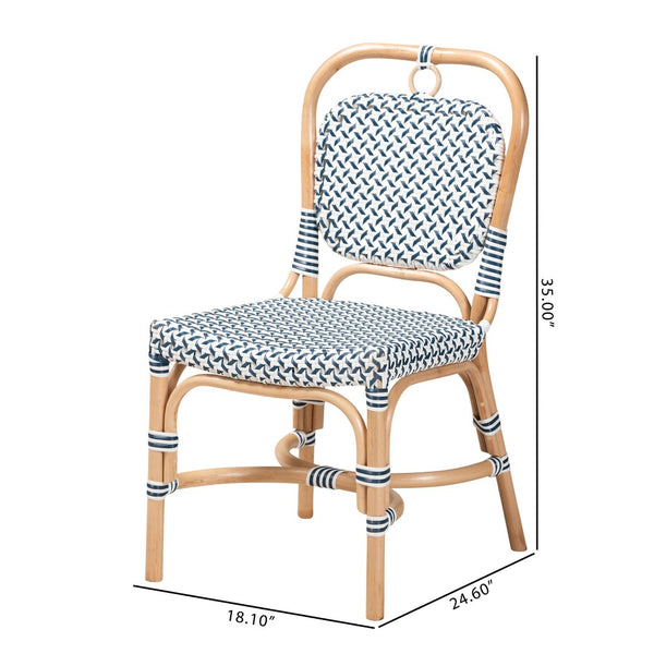 Baxton Studio bali Luciana Elegant French Blue & White Rattan Bistro Chair - Handcrafted, Weather-Resistant Design Luciana-Rattan-DC