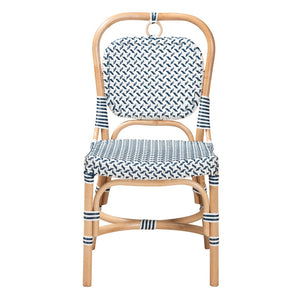 Baxton Studio bali Luciana Elegant French Blue & White Rattan Bistro Chair - Handcrafted, Weather-Resistant Design Luciana-Rattan-DC