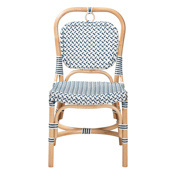 Baxton Studio bali Luciana Elegant French Blue & White Rattan Bistro Chair - Handcrafted, Weather-Resistant Design Luciana-Rattan-DC