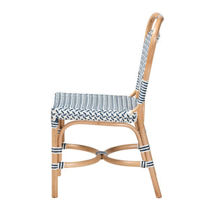 Baxton Studio bali Luciana Elegant French Blue & White Rattan Bistro Chair - Handcrafted, Weather-Resistant Design Luciana-Rattan-DC