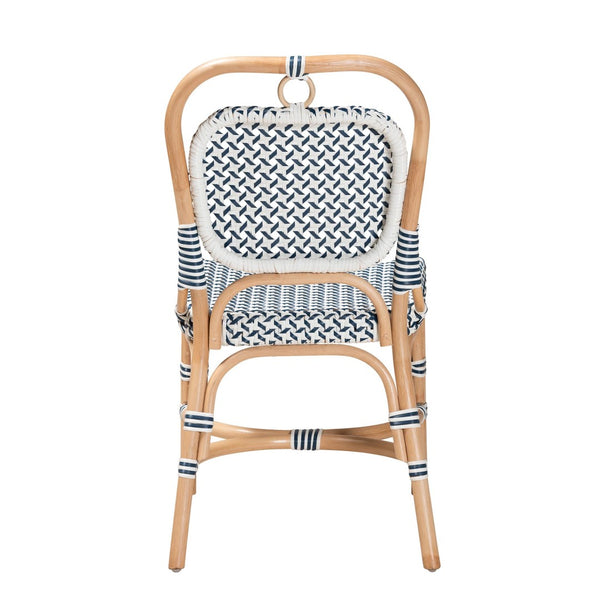 Baxton Studio bali Luciana Elegant French Blue & White Rattan Bistro Chair - Handcrafted, Weather-Resistant Design Luciana-Rattan-DC