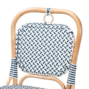 Baxton Studio bali Luciana Elegant French Blue & White Rattan Bistro Chair - Handcrafted, Weather-Resistant Design Luciana-Rattan-DC