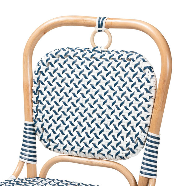 Baxton Studio bali Luciana Elegant French Blue & White Rattan Bistro Chair - Handcrafted, Weather-Resistant Design Luciana-Rattan-DC