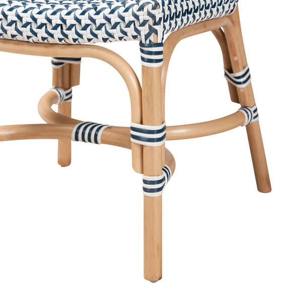 Baxton Studio bali Luciana Elegant French Blue & White Rattan Bistro Chair - Handcrafted, Weather-Resistant Design Luciana-Rattan-DC