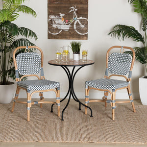 Baxton Studio bali Luciana Elegant French Blue & White Rattan Bistro Chair - Handcrafted, Weather-Resistant Design Luciana-Rattan-DC
